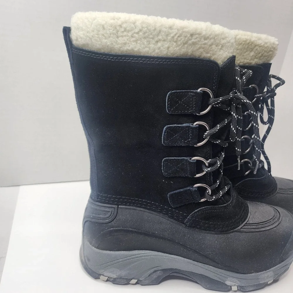 Lands' End Expedition Men's 8D Shoes Black Suede Insulated Winter Snow Boots